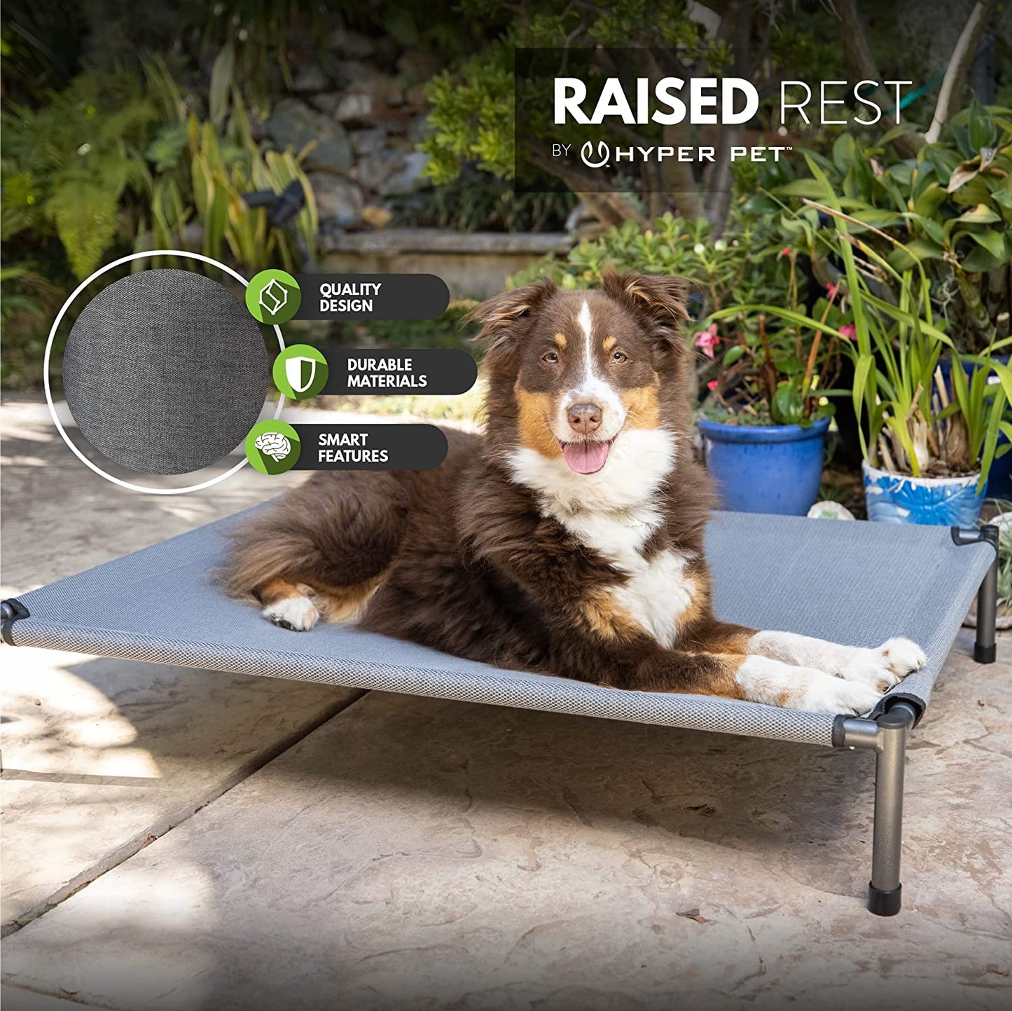 Raised Rest Deluxe Elevated Dog Bed (Outdoor Dog Bed That Is a Washable Dog Bed -Great Raised Dog Bed, Large Dog Bed- X-Large Dog Bed) 40X30X6.99-Holds 125 Lbs-Gray