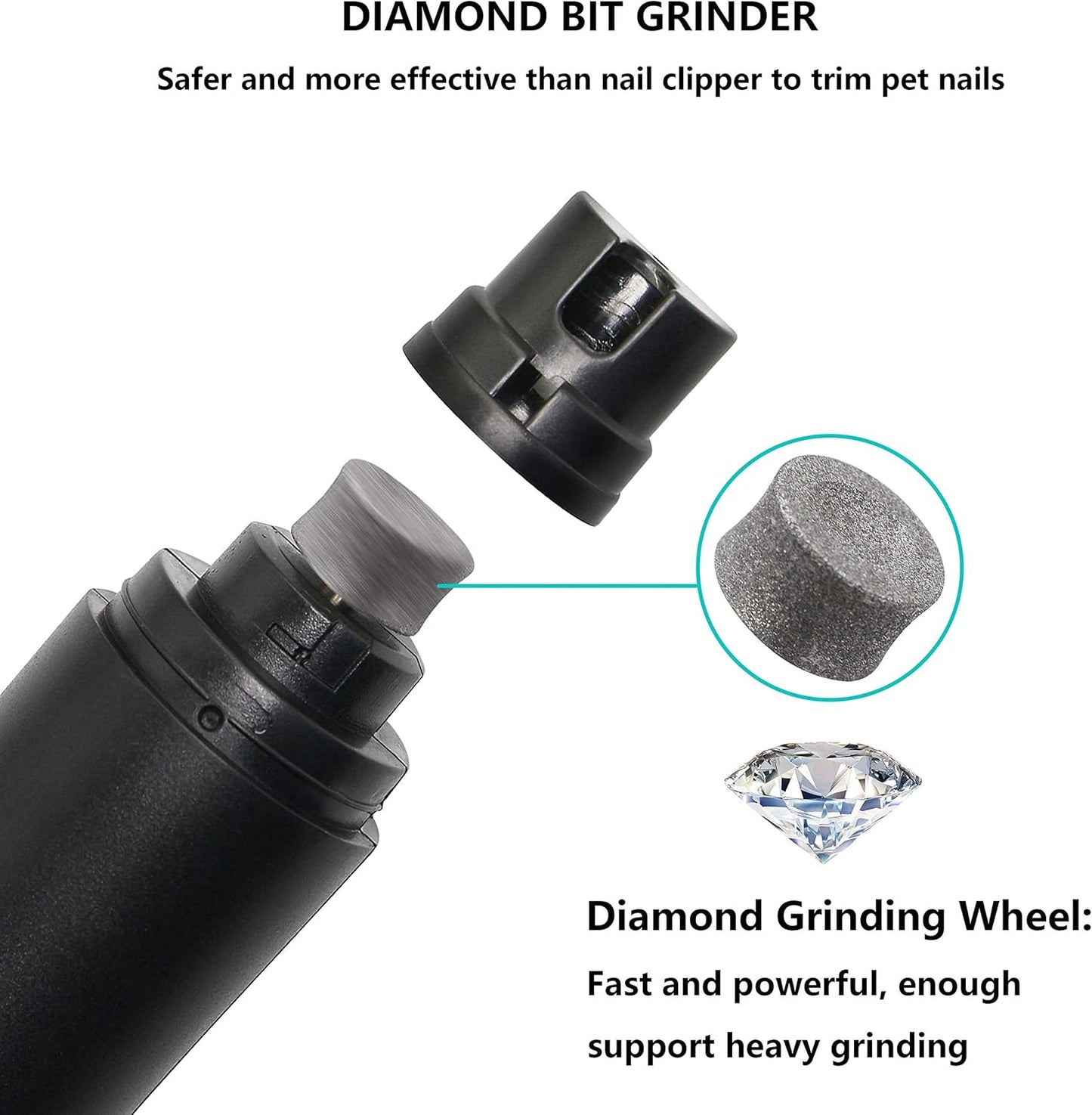 Dog Nail Grinder, Electric Pet Nail Trimmer, Rechargeable Low Noise Dog Nail File Painless Paws Grooming & Smoothing for Small Medium Dogs & Cats (Black)