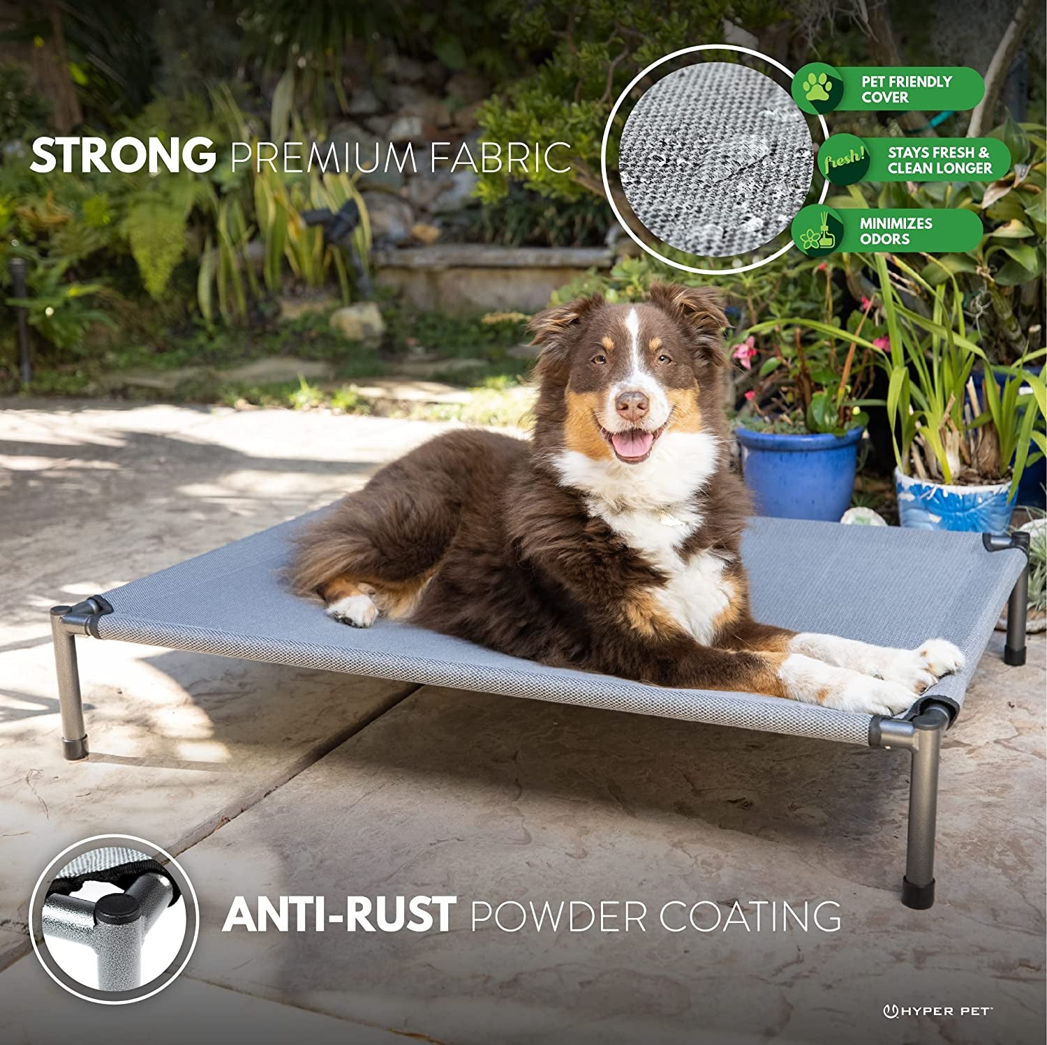 Raised Rest Deluxe Elevated Dog Bed (Outdoor Dog Bed That Is a Washable Dog Bed -Great Raised Dog Bed, Large Dog Bed- X-Large Dog Bed) 40X30X6.99-Holds 125 Lbs-Gray