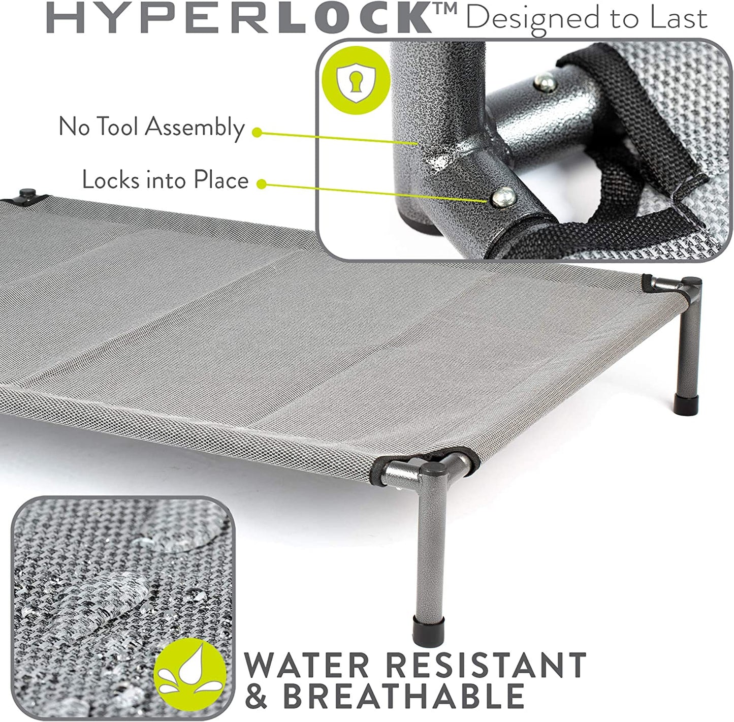 Raised Rest Deluxe Elevated Dog Bed (Outdoor Dog Bed That Is a Washable Dog Bed -Great Raised Dog Bed, Large Dog Bed- X-Large Dog Bed) 40X30X6.99-Holds 125 Lbs-Gray