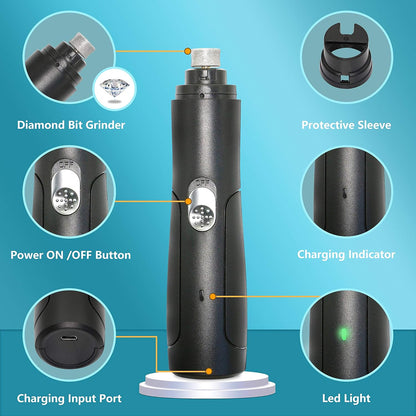 Dog Nail Grinder, Electric Pet Nail Trimmer, Rechargeable Low Noise Dog Nail File Painless Paws Grooming & Smoothing for Small Medium Dogs & Cats (Black)