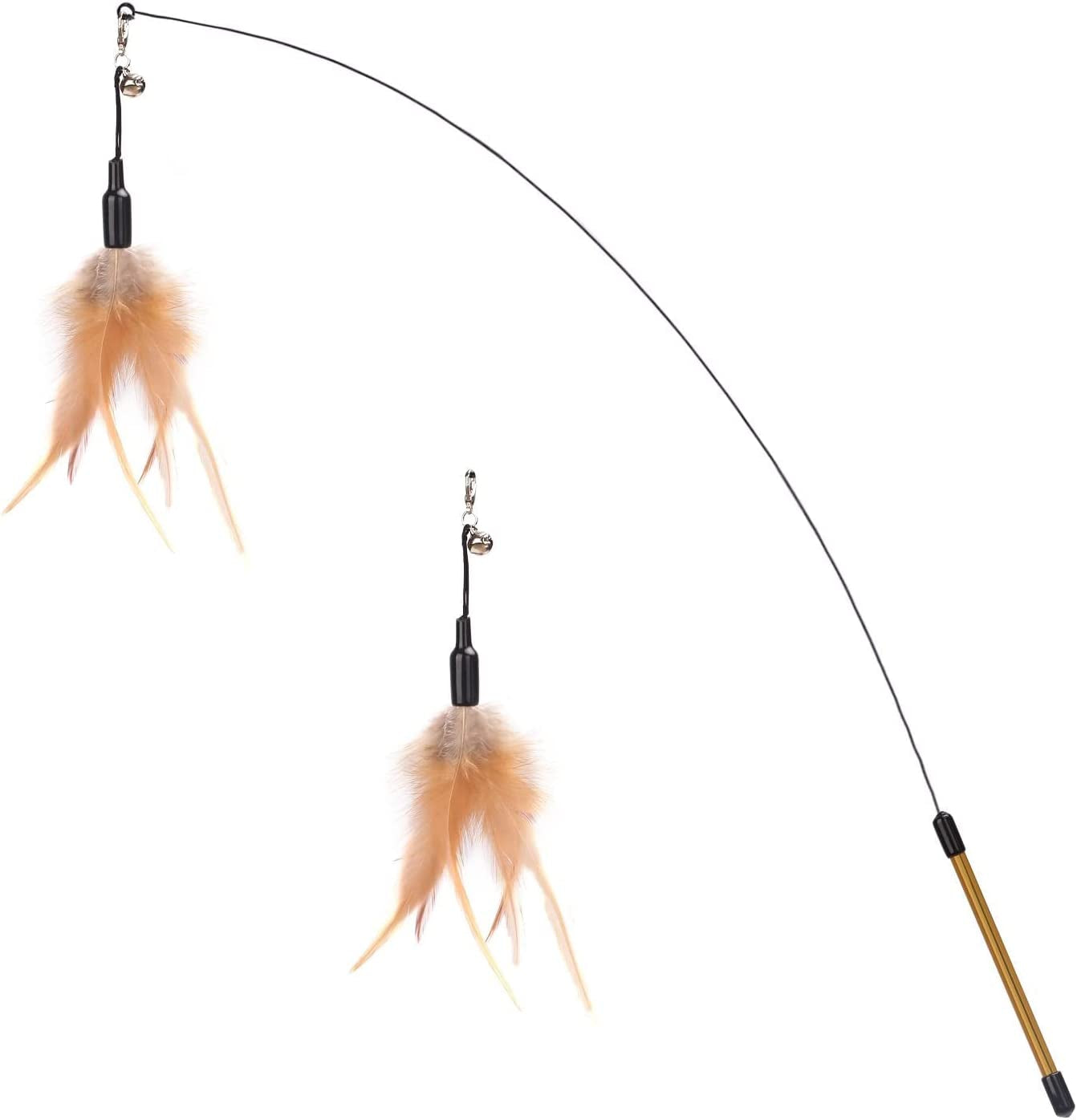 Feather Teaser Cat Toy - Interactive Wand with Extra Long 34.5" Wand and Small Bell, Fun Exerciser Playing Toy for Kittens or Cats, Brown Feather